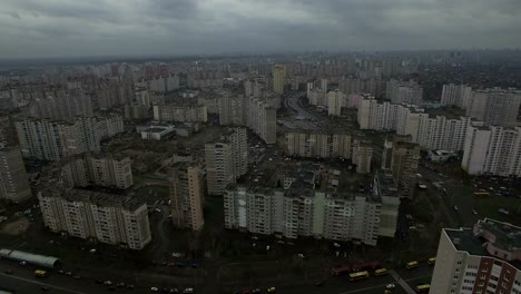 Aerial-drone-footage-of-gray-dystopian-urban-area-with-identical-houses