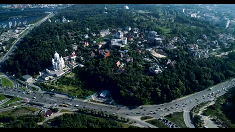 Green-and-beautiful-center-of-Kiev,-Ukraine,-breathtaking-aerial-view