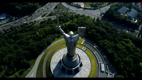 KIEV,-UKRAINE-July-20,-2018:-Aerial-view.-Mother-Motherland