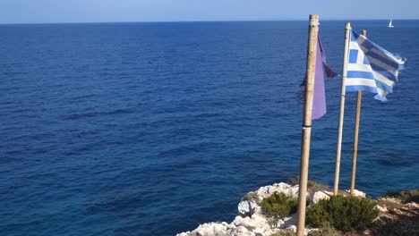 Griechischen-eine-EU-Flagge-Meer-Raum