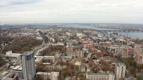 Urban-aerial-view-on-cityscape-with-buildings.-Flying-over-city-downtown.