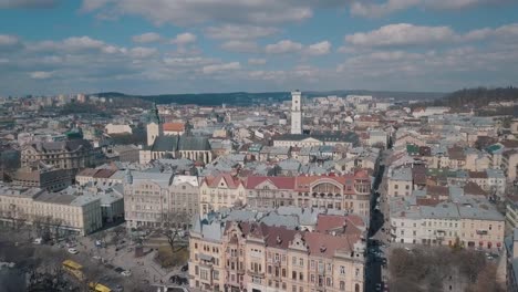 Aerial-City-Lviv,-Ukraine.-European-City.-Popular-areas-of-the-city.-Rooftops