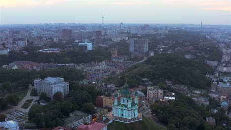 Aerial-view-of-St.-Michael's-Cathedral-and-St.-Sophia-Cathedral-at-night