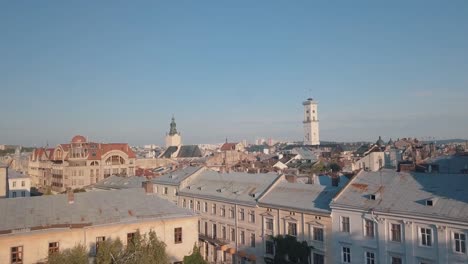 Aerial-City-Lviv,-Ukraine.-European-City.-Popular-areas-of-the-city.-Town-Hall