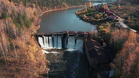 Aerial-view;-drone-moving-over-old-water-reservoir