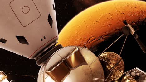 4K.-Abdocking-der-Kapsel-der-interplanetaren-Raumstation-und-Mars-Lander.