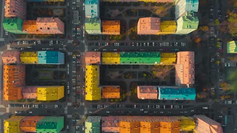 Top-down-view-the-colorful-houses-of-a-modern-city