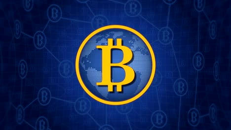 Bitcoin-currency-sign-on-the-dark-blue-background