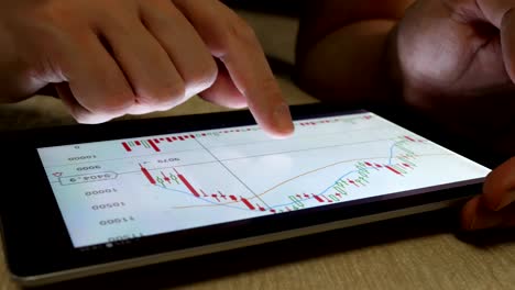 Online-trading.-Mann-mit-Tablet-zur-Überprüfung-Finanzmarkt-Bestandsinformationen.