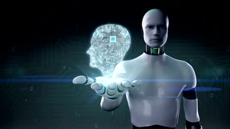 Robot,-cyborg-open-palm,-brain-connected-Brain-shape-circuit-board,-4K-movie.grow-artificial-intelligence.