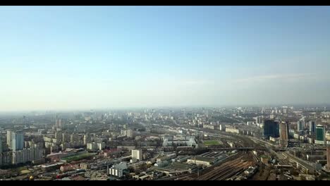 Panorama-view-of-the-city-of-Kiev-from-a-bird's-eye-view.-Flight-over-the-city.