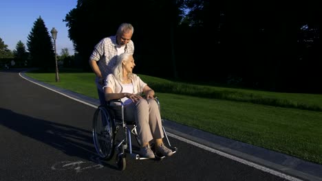 Wahre-Liebe-älteres-Paar-mit-gelähmten-Frau-im-park