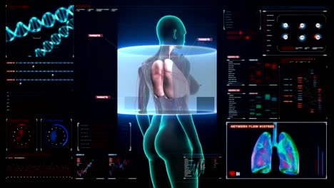 Rotating-Human-Female--lungs,-Pulmonary-Diagnostics-in-digital-display-dashboard.