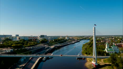 Flight-over-the-river-in-the-city