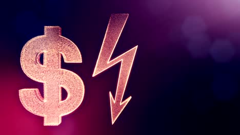 dollar-sign-and-emblem-of-lighting-bolt.-Finance-background-of-luminous-particles.-3D-loop-animation-with-depth-of-field,-bokeh-and-copy-space-for-your-text.-purple-color-v1.