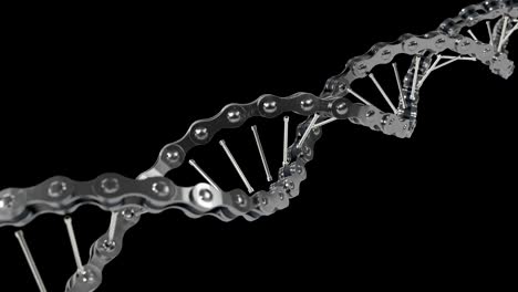 DNA-Metallkette-drehen-auf-dem-Bildschirm,-Roboter,-Cyborg,-AI,-futuristischen-DNA-Konzept