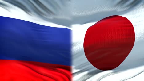 Russland-und-Japan-Fahnen-Hintergrund,-diplomatische-und-wirtschaftliche-Beziehungen,-Wirtschaft