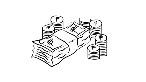 Animation-bundle-of-banknotes-and-stacks-of-coins.-Pesos.-Philippines.