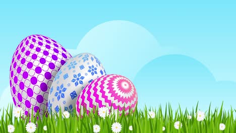 Easter-eggs-on-green-grass-with-daisies.