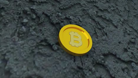 Bit-coin-is-on-concrete-surface,-it-is-symbol-of-electronic-virtual-money-and-mining-cryptocurrency-concept,-3d-render