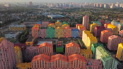 aerial-view-of-district-of-colorful-houses-in-Kiev,-Ukraine.-Comfort-town-buildings