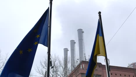 closeup-of-Ukrainian-and-European-Union-flags