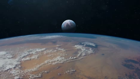 Entfernter-Exoplanet-und-Mond,-der-Schuss-aufstellt