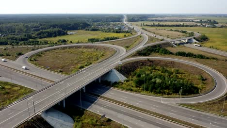 Large-car-interchange,-aerial-shot.-Route-Kiev-Zhytomyr