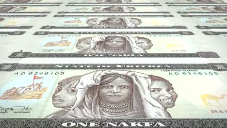 Banknotes-of-one-eritrean-nakfa-rolling,-cash-money,-loop