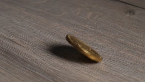 Golden-cryptocurrency-BTC-coin-rotates-on-a-table.-Close-up-shot-with-shallow-DOF