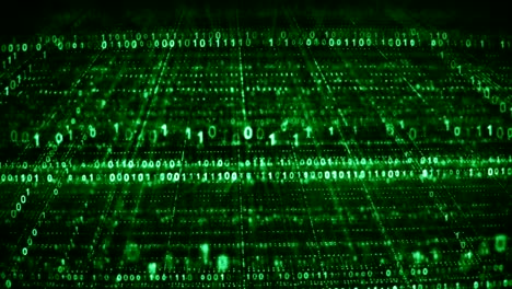 Dolly-shot-of-green-binary-code-grid-seamless-loop-animation