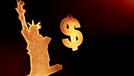 dollar-sign-and-emblem-of-The-Statue-of-Liberty.-Finance-background-of-luminous-particles.-3D-loop-animation-with-depth-of-field,-bokeh-and-copy-space-for-your-text.-Dark-background-v2