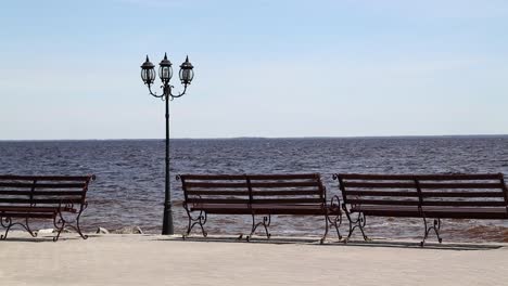 Sea-esplanade-with-benches-and-street-lamppost