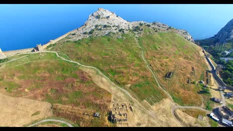 Aerial-view-of-the-Genoese-fortress-on-a-Sunny-summer-evening.