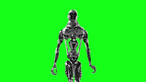 Running-cyborg,-walking-robot-render-3D-on-a-green-background