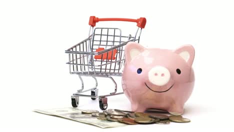 Sparschwein-und-shopping-Cart-drehen