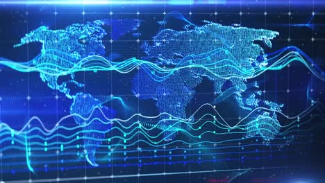 Blaue-Weltkarte-Hintergrund,-Finanznachrichten-Bericht-Intro,-Börse,-Grafiken