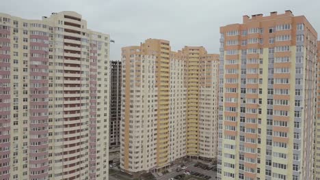 Aerial-view.-A-complex-of-new-high-rise-apartment-buildings-in-the-city.-The-camera-moves-away