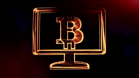 bitcoin-logo-inside-the-monitor.-Financial-background-made-of-glow-particles-as-vitrtual-hologram.-Shiny-3D-loop-animation-with-depth-of-field,-bokeh-and-copy-space.-Dark-background-1