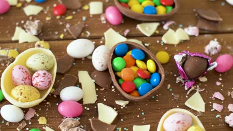 chocolate-easter-eggs-and-drop-candies-on-table