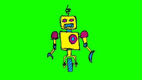 Niños-dibujo-de-fondo-verde-con-el-tema-del-robot