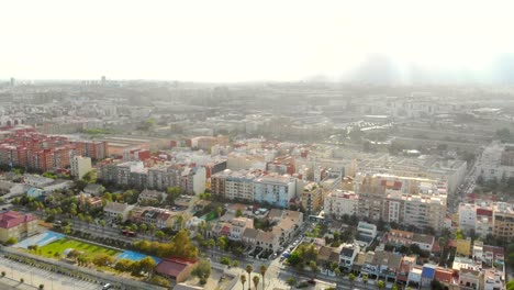 Flight-over-the-city.-Valencia,-Spain-district-of-La-malva-rosa