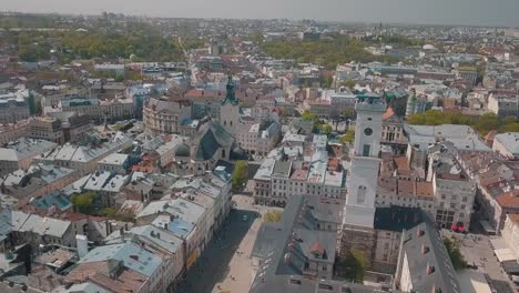 Aerial-City-Lviv,-Ukraine.-European-City.-Popular-areas-of-the-city.-Town-Hall