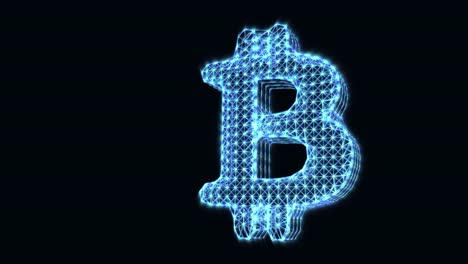 The-appearance-of-the-sign-of-the-cryptocurrency-bitcoin.-Icon-of-digital-Internet-money.-Animation-of-abstract-idea.-Glowing-symbol-on-a-dark-background.