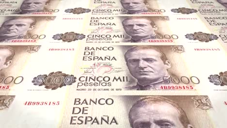 Billetes-de-5-mil-pesetas-españolas-de-España,-dinero-en-efectivo,-lazo