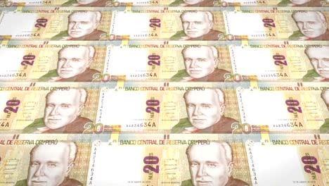 Banknotes-of-twenty-peruvian-soles-of-Peru,-cash-money,-loop