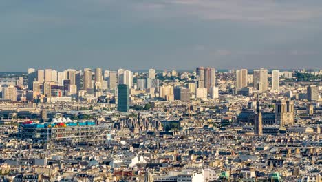 Panorama-von-Paris-Timelapse,-Frankreich.-Draufsicht-vom-Heiligen-Herzen-Basilika-des-Montmartre-Sacre-Coeur