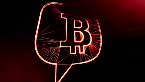 Bitcoin-Logo-in-einer-Nachricht-Wolke.-Finanzieller-Hintergrund-aus-Glühen-Teilchen-als-Vitrtual-Hologramm.-Glänzende-Schleife-3D-Animation-mit-Tiefe-Feld,-Bokeh-und-Kopie.-Dunklen-Hintergrund-v2