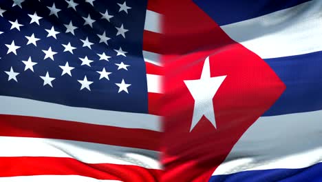 Fondo-de-banderas-de-Estados-Unidos-y-Cuba,-las-relaciones-diplomáticas-y-económicas