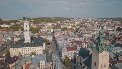 Aerial-City-Lviv,-Ukraine.-European-City.-Popular-areas-of-the-city.-Town-Hall